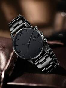 Bộ 4 món trang sức nam công sở thường ngày: đồng hồ La Mã lịch, vòng tay, dây chuyền hình thánh giá và nhẫn, thích hợp đeo hàng ngày. - bộ đồ - Xem 2