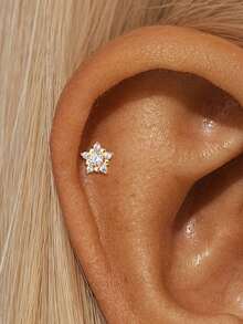 EleRunis 1 chiếc khuyên tai hình ngôi sao bất đối xứng bằng bạc Sterling 925, kiểu dáng phẳng, thích hợp đeo hàng ngày, dự tiệc cưới, lễ đính hôn, kỷ niệm, ngày Valentine. - Vàng - Xem 18