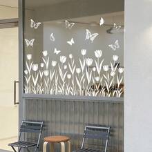 1/4pcs Floral Electrostatic Window Cling. White R Tulip, Sunflower And Iris With Butterfly Patterns Silhouette Sticke. Removable, Waterproof PVC. Suitable For Living Room, Cafe And Shop Window Decoration. - Multicolor - View 7