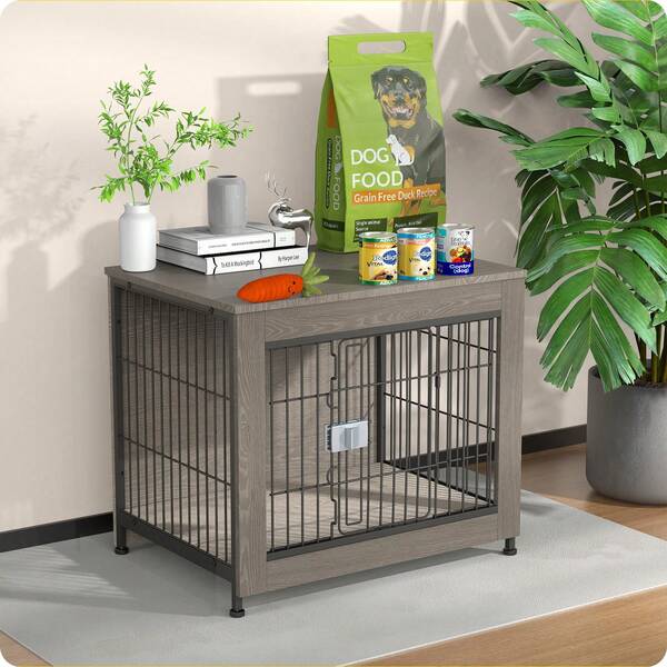 27.2" Wooden Dog Crate Furniture For Small Dogs, Heavy Duty Dog Kennel End Table With Anti-Escape Lock, Decorative Pet Crate Side Table With Sturdy Metal Wire Frame, Multi-Use Dog House Furniture For Living Room Bedroom, Multiple Color Options Available
