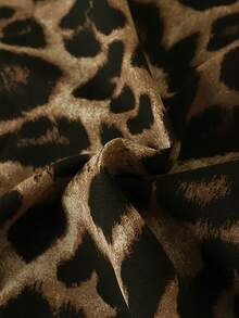 Women's Leopard Print Blouse With Crossover Front And Tie Sleeve Design - Semi-Sheer Round Neck Top, Machine Washable Regular Fit For Casual And Office Wear, Fashionable Streetwear Style, Lightweight Fabric Vacation Summer - Brown - View 5