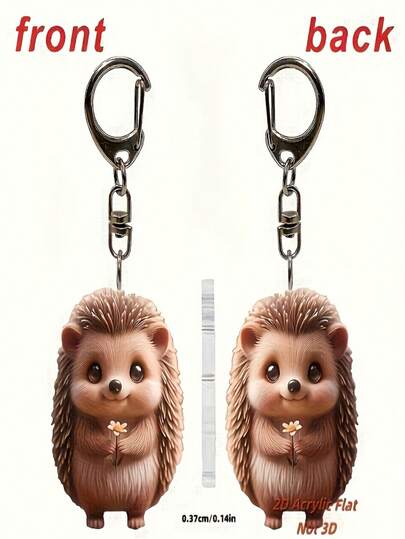 2D亚克力刺猬钥匙扣，带花朵装饰 - 可爱卡通动物吊坠，适用于包包和背包，是送给女性和女孩的理想礼物，龙虾扣，萌趣动物配饰 | 趣味设计 | 耐用亚克力材质