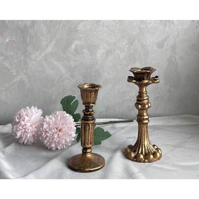 BUCICE French Nostalgic Floral Resin Candle Holder Antique /Furniture Decoration/Retro Ornaments Candlestick