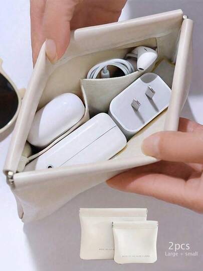 1个旅行自动密封线缆整理袋，紧凑型有线耳机随身包，电源充电器包，便携式收纳包，旅行整理包，小型旅行线缆整理包，旅行必备品，旅行配件，口袋手机线缆整理包（小号无隔层），适用于充电器和耳机