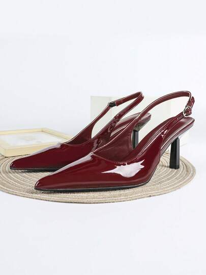 7cm Burgundy High Heel Pumps, Pointed Toe Slingback Party Wedding Formal Shoes