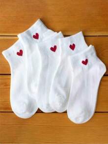 1/5/10/20 双装 女士/情侣可爱心形多功能短袜，适合日常、度假、户外穿着 - 黑與白 - 查看 3