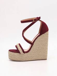 Sandal đế xuồng cao gót chống thấm nước màu đỏ tía thanh lịch, thoải mái, nhẹ nhàng và thời trang dành cho nữ, thích hợp cho kỳ nghỉ. - Màu Đỏ Sâu - Xem 3