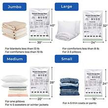 Vacuum Storage Bags Compressed Air by Sitting No Pump Needed Double-Color Zip for Clothes Pillows Towels Blankets White - Blanco - Ver 4