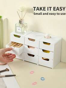 1/2pcs Mini 3-Tier Desktop Storage Box, Furniture-Style Cosmetic Organizer, Office Storage Box, 3-Tier Easy-Pull Drawer Storage Box, Lipstick, Jewelry Storage, Room Decor Home Decor Bedroom Decor Drawer-Style Cosmetic Storage Box, Women's Travel Essential Storage Organizer - White - View 6