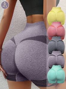 5-Piece Seamless High-Waisted Butt-Lifting Shaping Legging Shorts For Women Tight-Fitting Stretch Thin-Style Legging Shaping Pants For Women - 彩色 - 查看 2