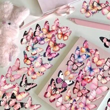 50张粉色蝴蝶贴纸，适用于剪贴簿、日记、计划本、行李箱、手机壳、吉他、滑板等，趣味贴纸，Kindle剪贴簿用品，笔记本电脑贴纸 - 粉紅色蝴蝶 - 查看 5