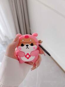 1pc Cute Pink Corgi 3D Cartoon Earbud Case - Multicolor - View 1