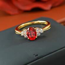 New Arrival Dreamy Encounter Series, Bouquet-Shaped Ring With Artificial Pigeon Blood Ruby, Micro-Inlaid , Elegant Design For Women (Fits Live Streaming & Cross-Border ) - 鴿血紅寶戒指 - 查看 7