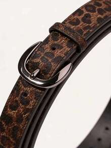 1pc Women's In-Stock Suede Leopard Print Minimalist Buckle Belt, Versatile For Jeans And Apparel - Leopard Print Belt - View 6