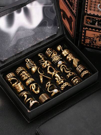 3/12 piezas Juego de anillos de acero inoxidable dorados para hombres, con diseño de línea y sol abierto, adecuado para uso diario y accesorios de vacaciones