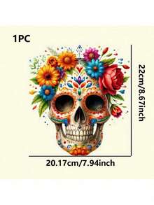 1pc/2pcs/3pcs Colorful Floral Skull Pattern Heat Transfer Stickers, Suitable For DIY T-Shirts, Jeans, Pillows, Backpacks, Hats And Sofa Covers, Waterproof, Fade-Resistant, Durable Plastic Stickers, Fun Patterns, Fabric Decoration, Clothing Embellishment, Crafts Hobbyists - Multicolor - View 10