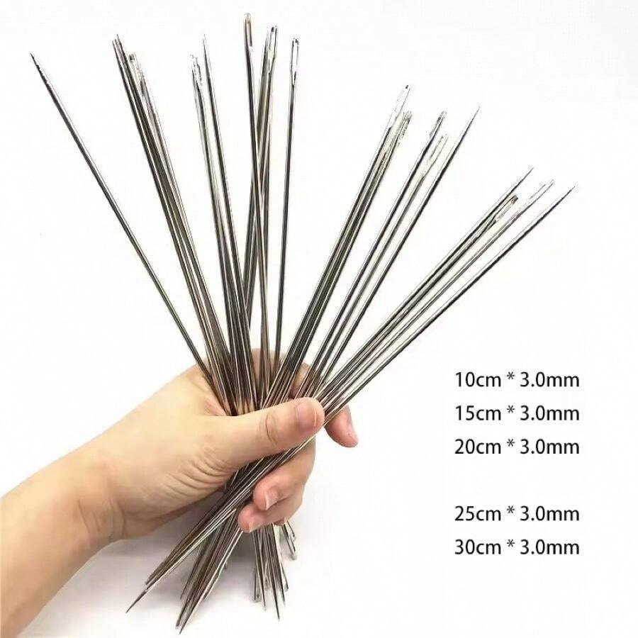 5-10pcs Wholesale Thick Needles 10-25cm (3.94-9.84 Inches), 30cm (11.81 Inches) Large Eye Leather Sewing Needles, Steel Needles With Large Holes, Craft Tools - Silver 3.0mm - View 1