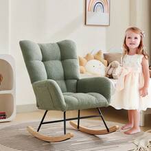 Silla basculante Planeador de guardería, respaldo alto moderno tapizado con peluche, reposabrazos y bolsillos laterales para dormitorio, sala de estar y ángulo de lectura - Verde - Ver 1