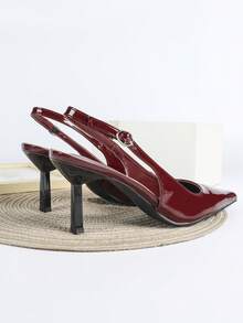 7cm Burgundy High Heel Pumps, Pointed Toe Slingback Party Wedding Formal Shoes - Burgundy - View 3
