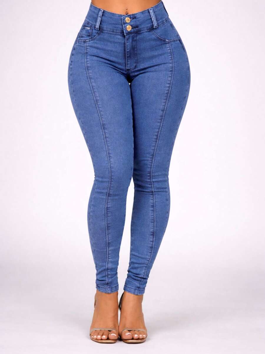 Women's Skinny Jeans, High Waist, Shapes Butt, Premium Line - 藍色0620 - 查看 1