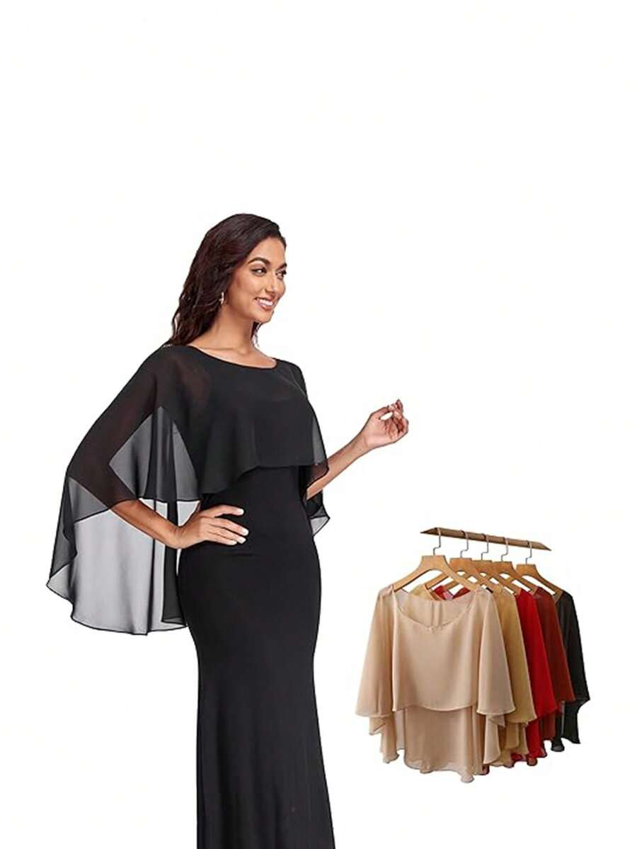 1pc Women's Chiffon Shawl, Suitable For Evening Gown, Wedding Shawl, Pashmina Wrap - Multicolor - View 1