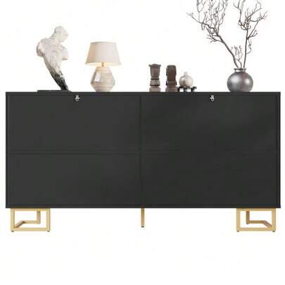 The Sideboard (152 X 40 X 75 Cm) Features A Unique Geometric Design And Gold Handles And Feet For An Elegant Feel.
