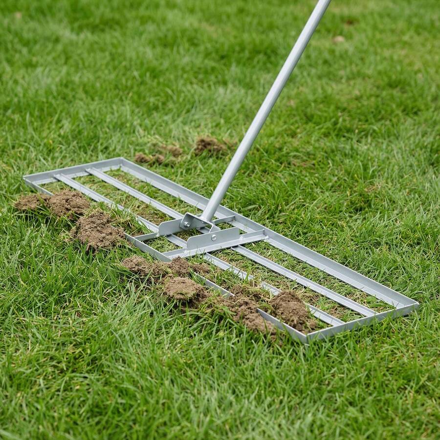 COSTWAY Lawn Leveling Rake With 177cm Adjustable Long Handle And Anti-Slip Grip
, Silver - A - View 1