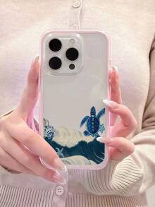 1个极简粉色波浪海龟二合一软TPU防震个性化全包保护手机壳，防指纹，兼容 17、16、15、14、13、12、11 Pro Max、Air - 彩色 - 查看 4