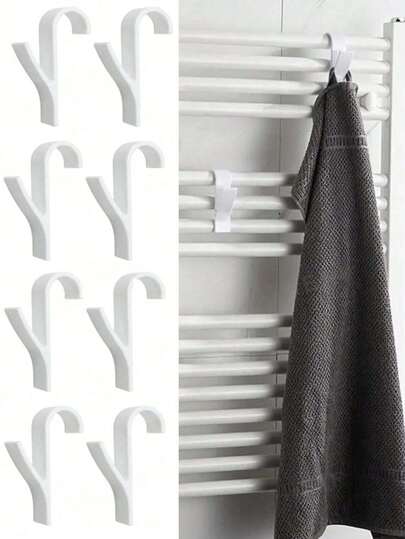 4/8 Pcs Bathroom Towel Warmer Hooks, Bathroom Robe Hooks, Heating Element Hooks, Bathroom Hanging Rack, Clothes Hooks, Loose Accessories, Heating Element Hooks, Cylindrical Heating Element Clothes Hooks, Easy-To-Install Wall-Mounted Clothes Hooks, Space-Saving, Durable Bathroom Towel Warmer Hooks For Hanging Robes, Clothes And Towels, No Drilling Required