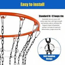 Basketball Net Heavy Duty, Carbon Steel Chain Basketball Net, Anti - Rust Use Indoor Outdoor Standard 12 - Ring Basketball Hoop, Quick Installation, BlueWhite - Black & White - View 8