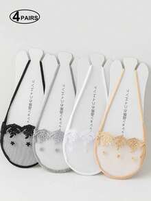 4 par osynliga spetsstrumpor för höga klackar, ultratunna halvhandsstrumpor, helt osynliga spetsbåtsstrumpor för kvinnor, sommar - Multifärgad - Visa 2