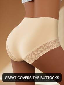 QUASTI 4 Stück Damen Baumwoll-Spitzen-Patchwork Höschen, bequem atmungsaktiv mit mittlerer Taille, weich elastisch, ideale Geschenkwahl - Verschiedenfarbig - Übersicht 4