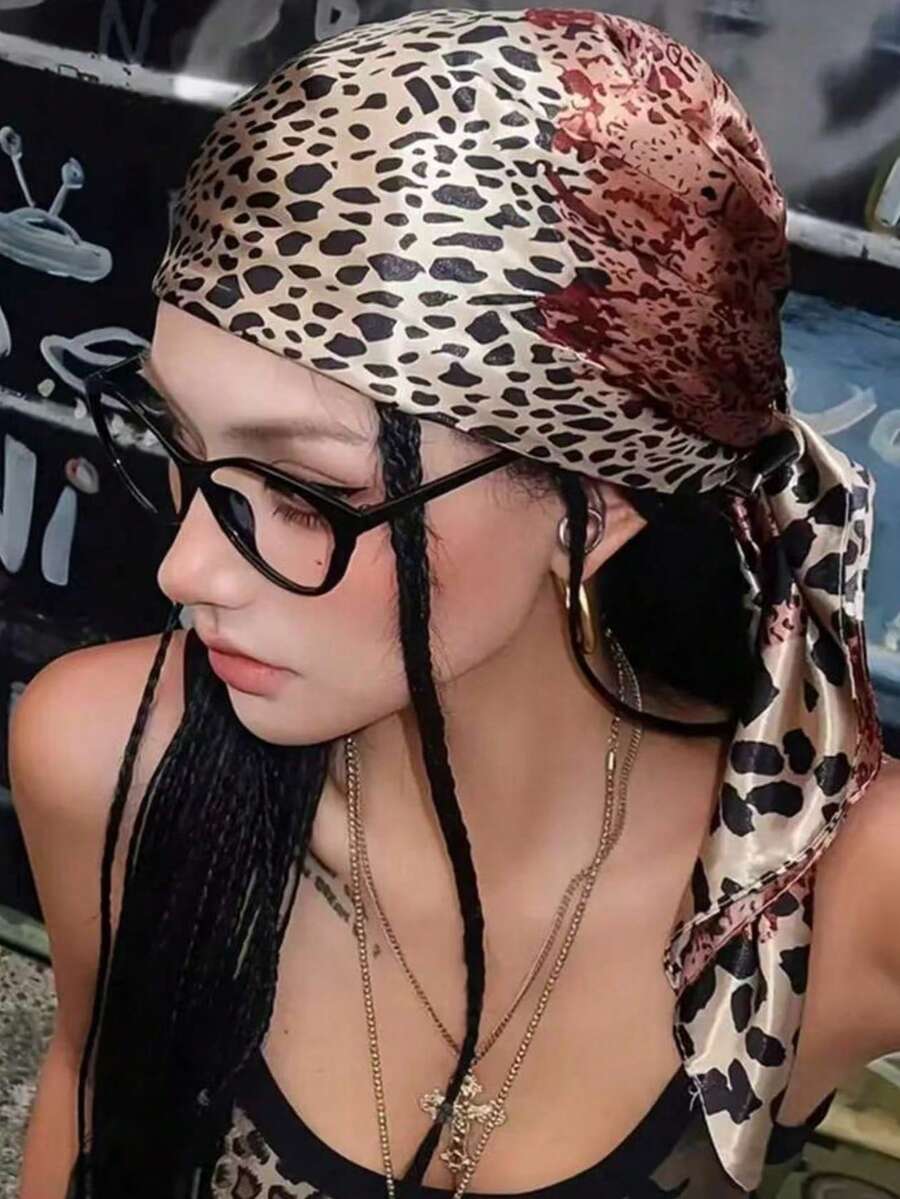 1 pieza Pañuelo de satén con estampado minimalista, nueva bufanda de moda primaveral para mujer, se puede usar como cinturón, decoración de embalaje, cinta, diadema o bufanda, una opción ideal para mejorar el estilo general, playa, vacaciones - Multicolor - Ver 1