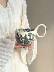 1pc Floral & Bird Lily Of The Valley Ceramic Coffee Mug, Minimalist Ins Style Large Capacity Mug, Elegant Afternoon Tea Cup, Ceramic - Large Capacity For Desserts, Fruit Salad, Breakfast Oatmeal, Latte - Multicolor - View 6