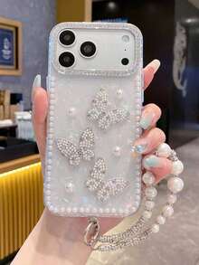 1个新款贝壳纹理3D蝴蝶珍珠挂绳手机壳，兼容 17系列、11/12/12 Pro、13/14/15、13 Pro/14 Pro/15 Pro、12 Pro Max/13 Pro Max/14 Pro Max/15 Pro Max、16、16 Pro、16 Pro Max、17、17 Pro、17 Pro Max，TPU材质，防震保护 - 彩色 - 查看 2