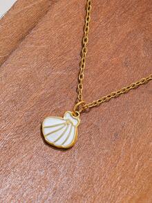 Mazuer 1pc Stainless Steel Drip Oil Pendant Necklace, Dolphin, Seashell, Leaf Design Clavicle Chain, Jewelry Gift For Women, Friendship - Multicolor - View 8