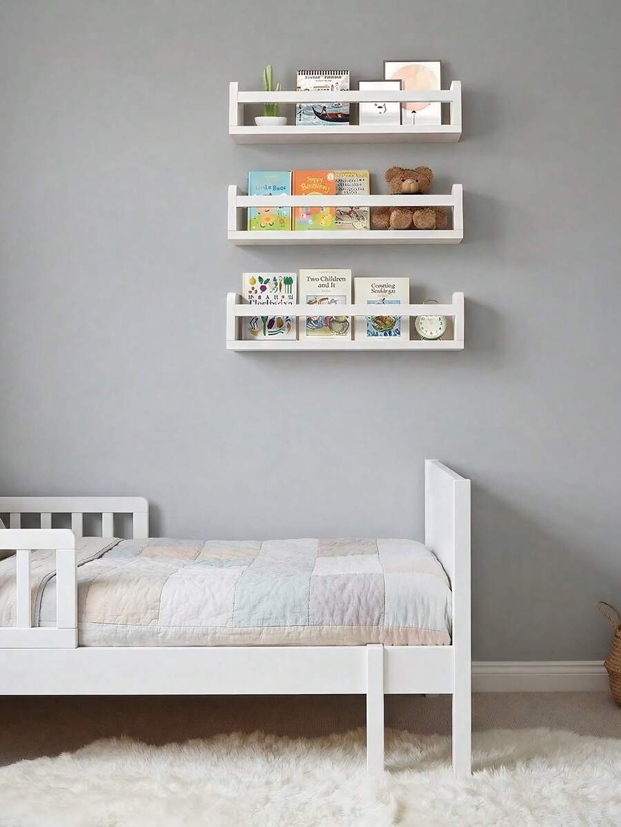 1/3 kệ treo tường cho phòng trẻ em, kệ đựng đồ treo tường thiết kế tối giản, kệ sách treo tường cho học sinh, kệ sách trẻ em, kệ sách tranh, kệ sách mẫu giáo - trắng - Xem 1