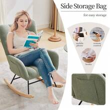Silla basculante Planeador de guardería, respaldo alto moderno tapizado con peluche, reposabrazos y bolsillos laterales para dormitorio, sala de estar y ángulo de lectura - Verde - Ver 6
