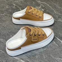 New Casual Slip-On Thick-Soled Half-Slip Sneakers, Comfortable And Fashionable, Daily Wear Street Half-Slip Casual Women's Shoes - Màu vàng - Xem 1