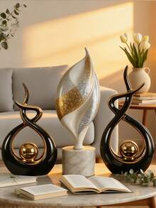 1pc Modern Art Sculpture Statue Decor, White Gold Resin Home Decor For Living Room, Dining Room, Coffee Table, Centerpiece, Farmhouse Style Decoration, Vase For Living Room, Bedroom, Kitchen, Fireplace, Office, Mother's Day Gift, Graduation Gift, Wedding Decoration - Multicolor - View 2