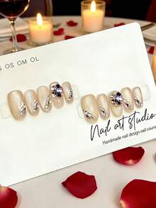 10pcs Handmade Rhinestone Nail Stickers, Luxury Shiny Detachable False Nails, Nail Art Decals - Multicolor - View 12