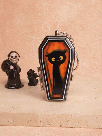 1个哥特式黑色羊驼图案棺材形烟灰缸，设计独特，创意十足。小巧便携，是办公室、汽车、户外活动的理想之选。