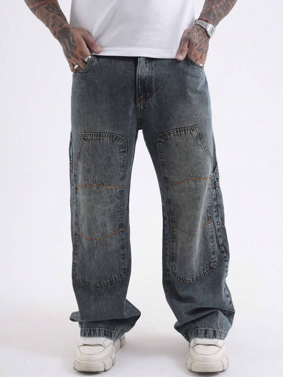 Baggy Carpenter Jeans Men's Wide Leg Pants Without Lycra Ref: 3162 - Burnt Green - View 1