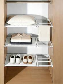 1pc Expandable Closet Organizer Shelf, & Durable Adjustable Rack, No Drilling Required, Suitable For Cabinet, Wardrobe, Vanity, Bathroom, Shoe Rack, Bookshelf To Organize Clothes, Pillows, Shoes, Towels, Kitchen Supplies, Toiletries, Books, Home Decor, Space Saving, Mother's Day, Household Gift - Multicolor - View 5