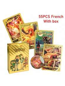 pokemon 55张动漫人物卡片，VSTAR GX EX VMAX 黑/银/金箔卡片，英文/法文/德文/西班牙文动漫游戏卡片，创意桌面游戏卡牌，适合收藏 - 彩色 - 查看 16