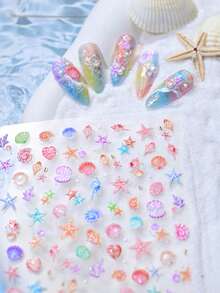 Summer Shell Wave Embossed Nail Stickers, Starfish, Dreamlike Ocean, Seashell Mini Designs - Multicolor - View 2