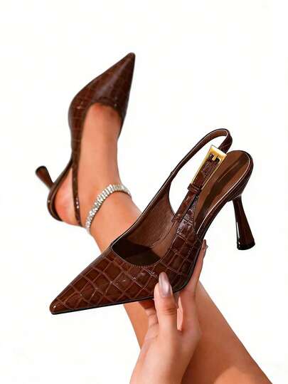 New Pointed Toe High Heel Sandals, Sexy Backless Design, Comfortable Wear, Neutral Slim High Heel Mules, Petite Flattering, Glossy Leather Stiletto Elegant Wedding Dress Sandals