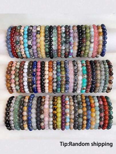 10pcs Random Natural Stone Beads Elastic Bracelet (Random Shipping)