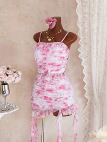 Bộ đồ 3 món mùa hè dành cho nữ, họa tiết hoa ngẫu nhiên, kiểu dáng lãng mạn: áo hai dây, áo bikini và chân váy. - Nhiều màu - Xem 4