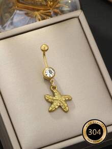1pc Stainless Steel Starfish Navel Piercing, Beach & Vacation Daily Wear (No Gift Box) - Starfish - View 1